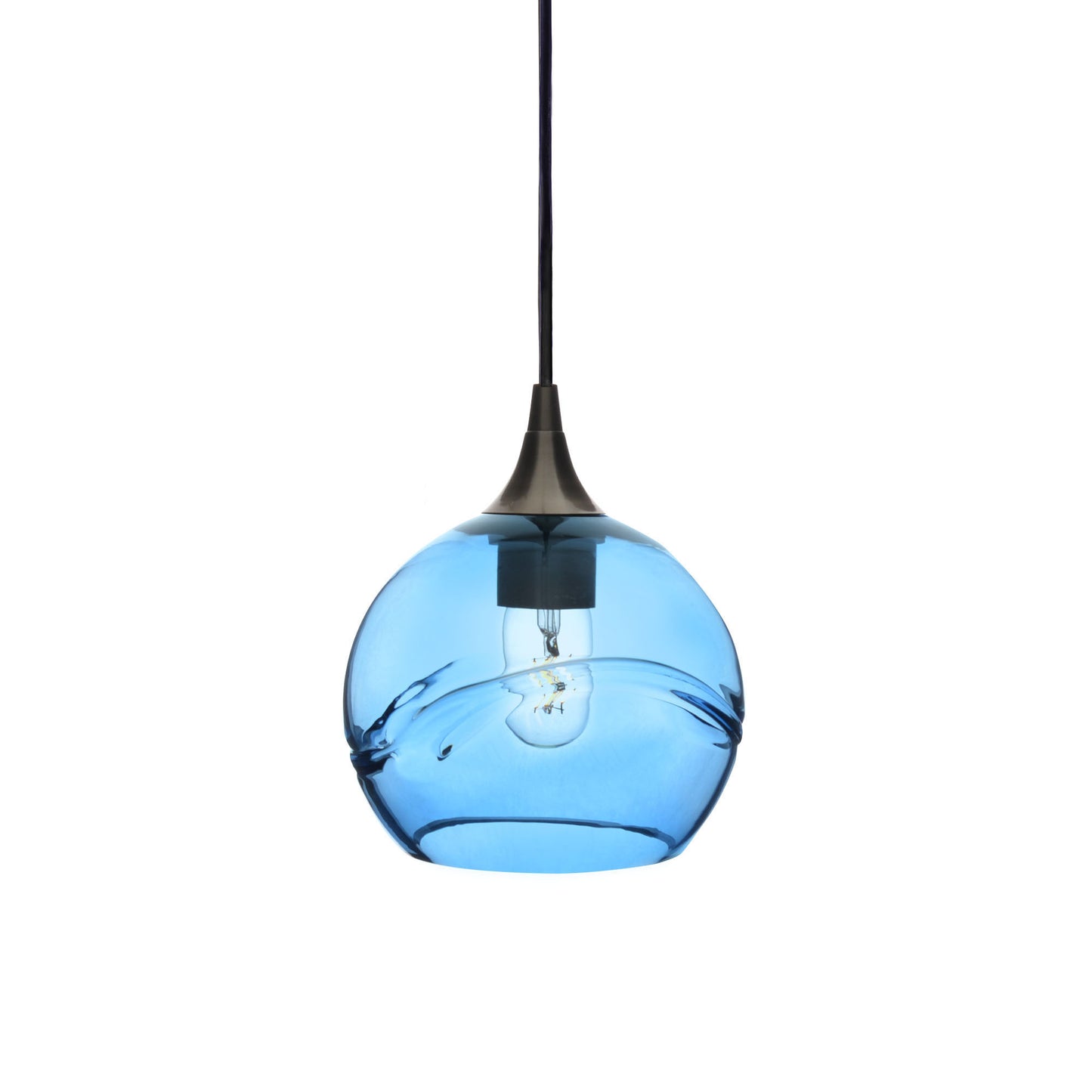 767 Single Pendant Light-Bicycle Glass Co-Antique Bronze 15ft Cord + Track Mount-Swell-Steel Blue-Bicycle Glass Co