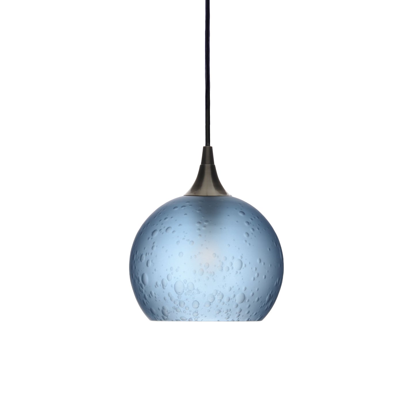767 Single Pendant Light-Bicycle Glass Co-Antique Bronze 15ft Cord + Track Mount-Celestial-Steel Blue-Bicycle Glass Co