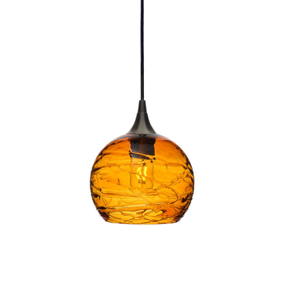 767 Single Pendant Light-Bicycle Glass Co-Antique Bronze 15ft Cord + Track Mount-Spun-Golden Amber-Bicycle Glass Co