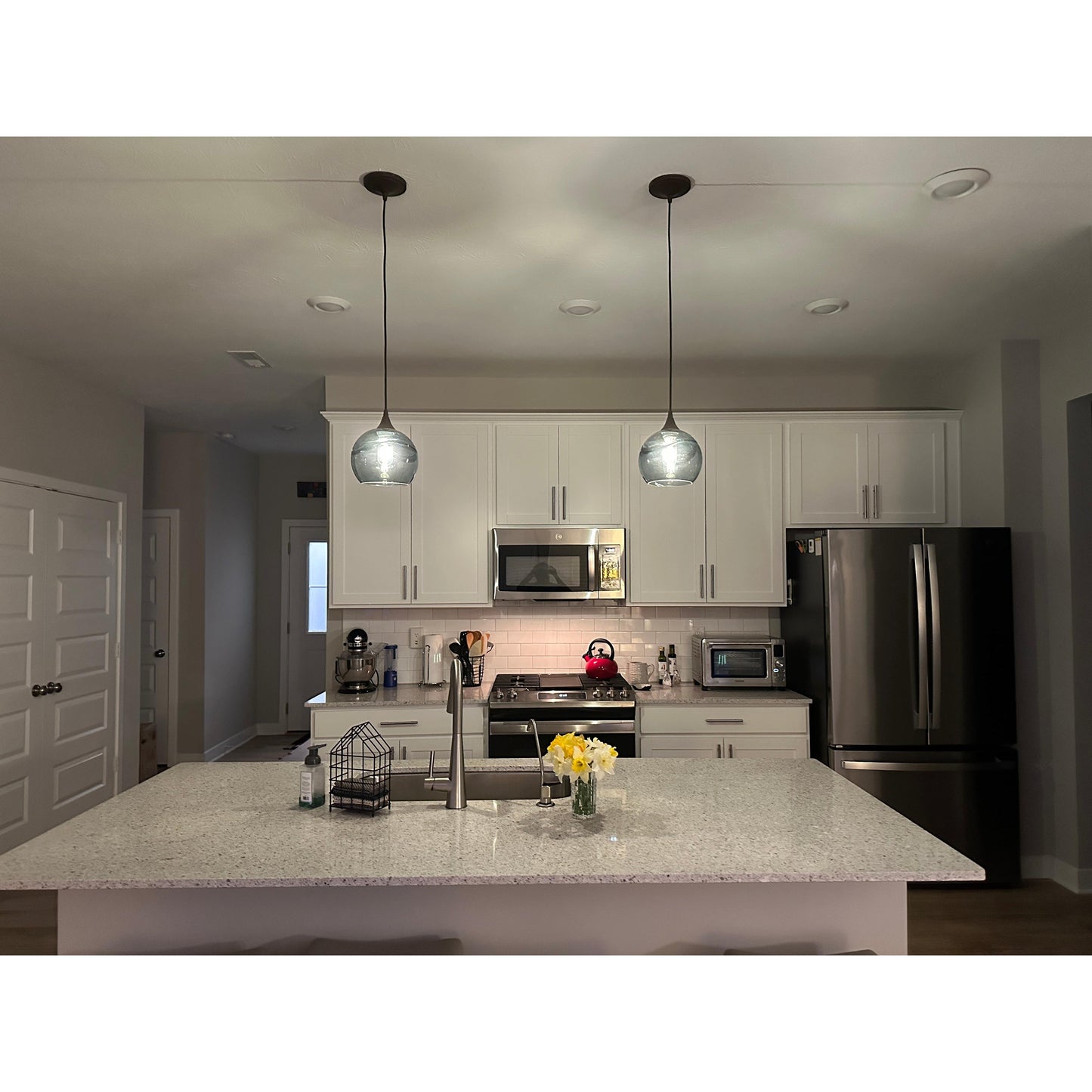 767 Single Pendant Light-Pendant Light-Bicycle Glass Co-Matte Black - 8ft Cord-Lunar-Steel Blue-Bicycle Glass Co