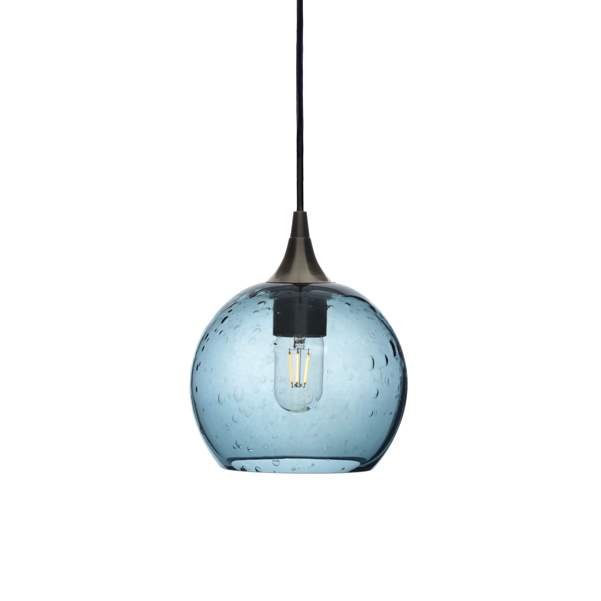 767 Single Pendant Light-Bicycle Glass Co-Antique Bronze 15ft Cord + Track Mount-Lunar-Slate Gray-Bicycle Glass Co