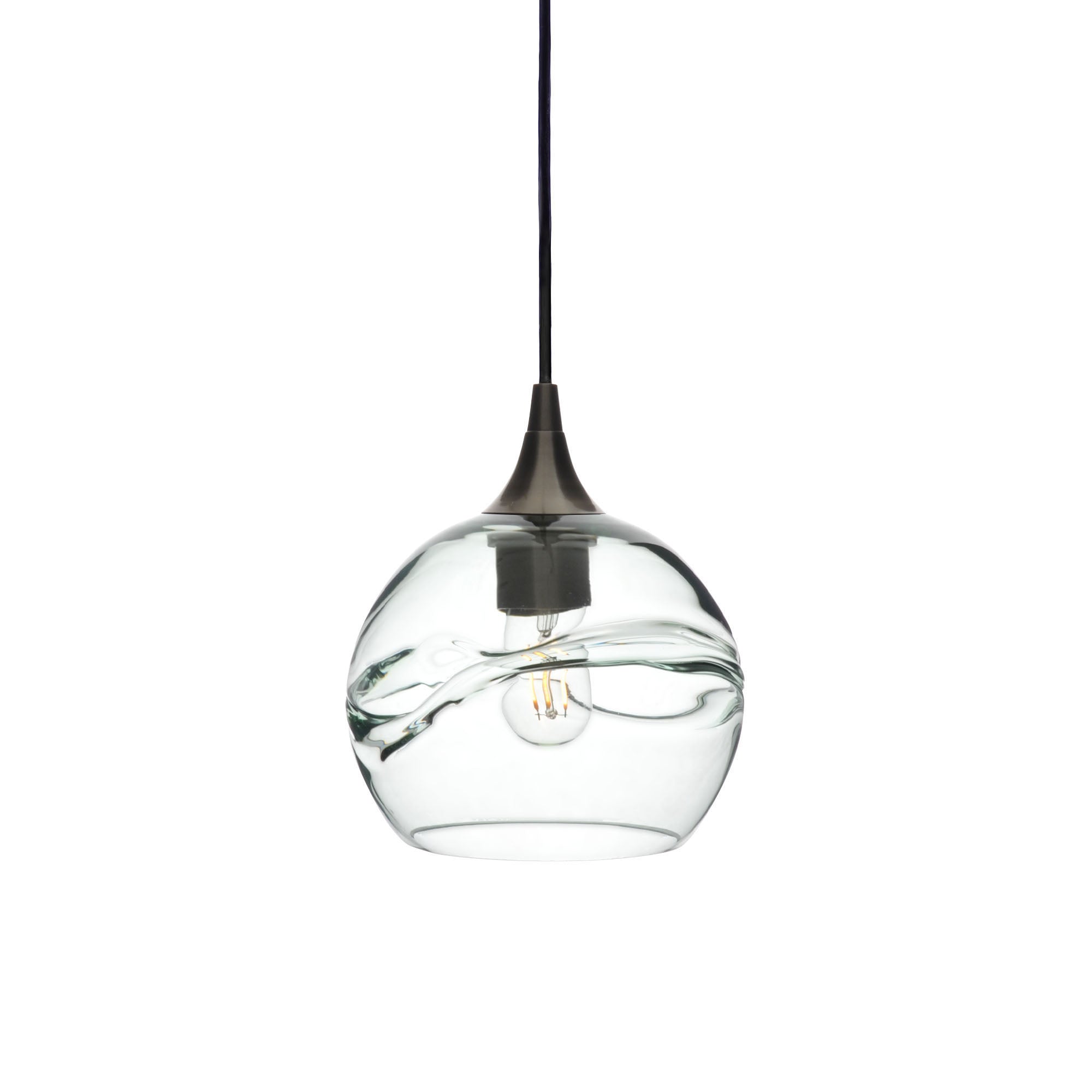 767 Single Pendant Light-Bicycle Glass Co-Antique Bronze 15ft Cord + Track Mount-Swell-Eco Clear-Bicycle Glass Co