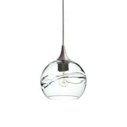 767 Single Pendant Light-Bicycle Glass Co-Brushed Nickel 15ft Cord + Track Mount-Swell-Eco Clear-Bicycle Glass Co