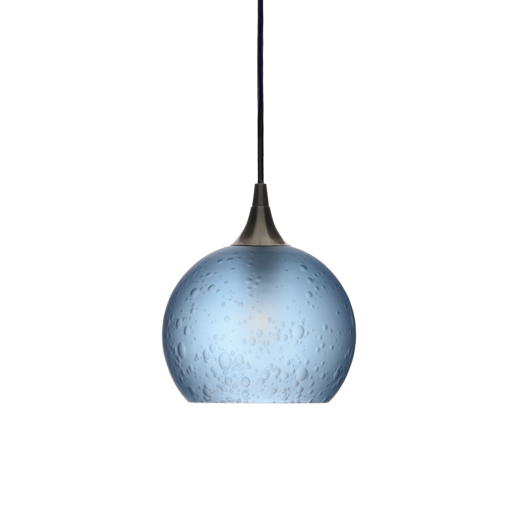 767 Single Pendant Light-Bicycle Glass Co-Antique Bronze 15ft Cord + Track Mount-Celestial-Steel Blue-Bicycle Glass Co
