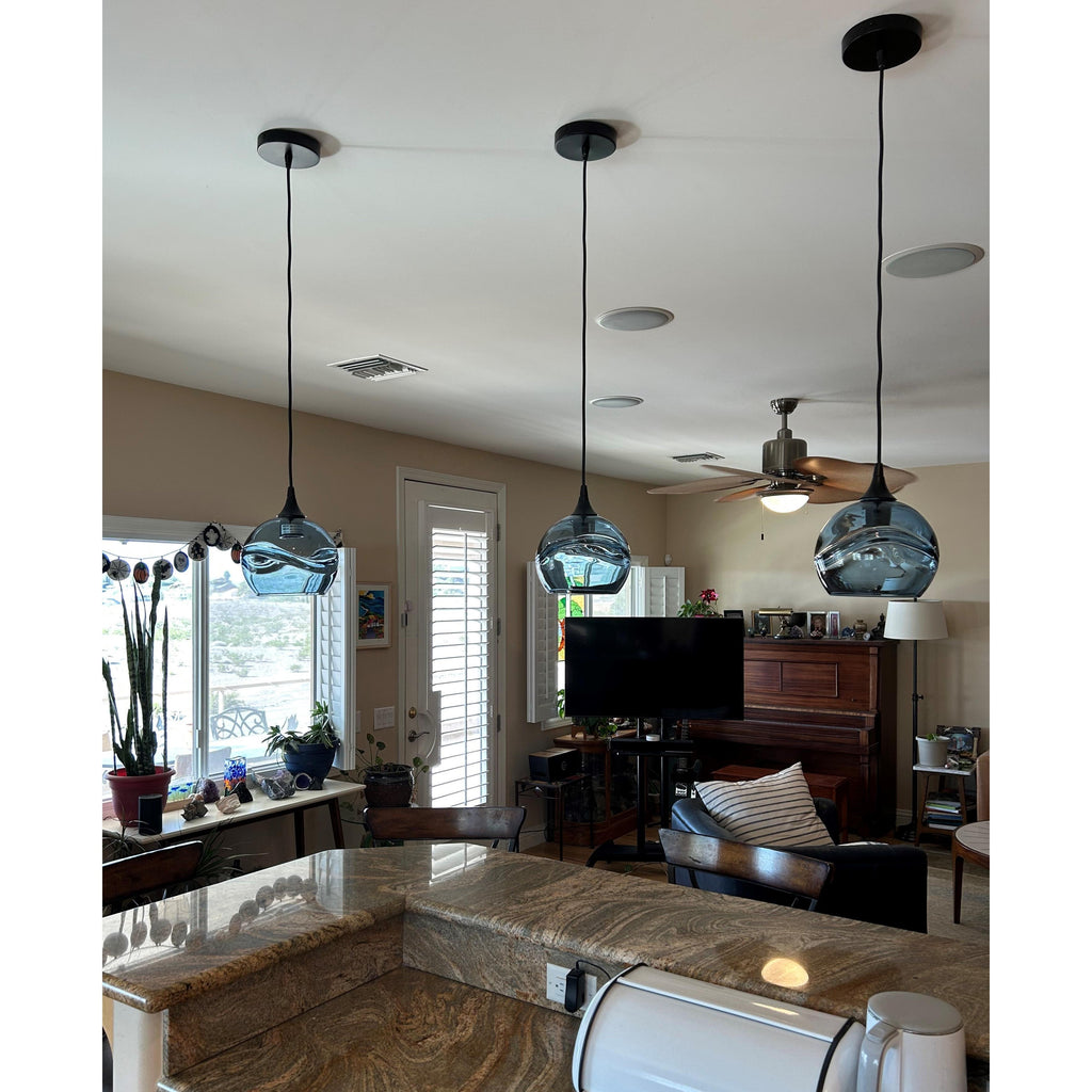 767 Single Pendant Light-Pendant Light-Bicycle Glass Co-Matte Black - 8ft Cord-Lunar-Steel Blue-Bicycle Glass Co