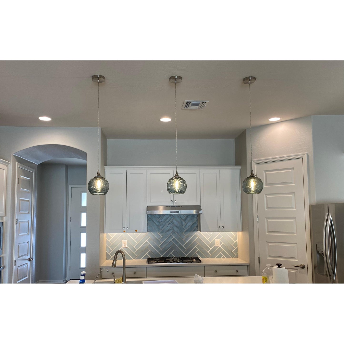 767 Single Pendant Light-Pendant Light-Bicycle Glass Co-Matte Black - 8ft Cord-Lunar-Steel Blue-Bicycle Glass Co