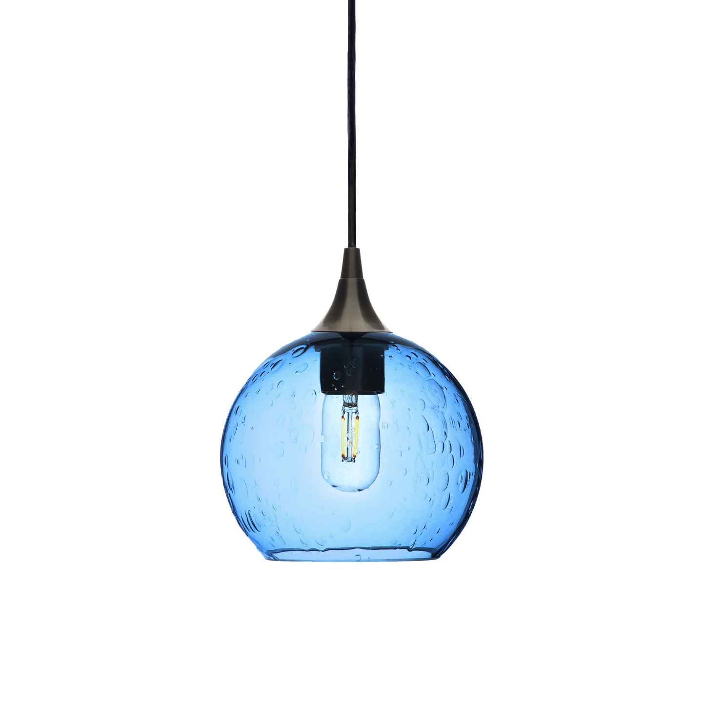 767 Single Pendant Light-Bicycle Glass Co-Antique Bronze - 4ft Cord-Lunar-Steel Blue-Bicycle Glass Co