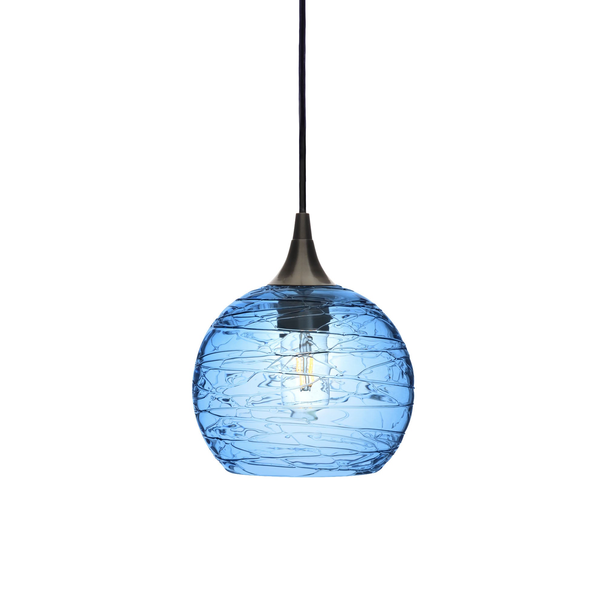 767 Single Pendant Light-Bicycle Glass Co-Antique Bronze - 4ft Cord-Spun-Steel Blue-Bicycle Glass Co