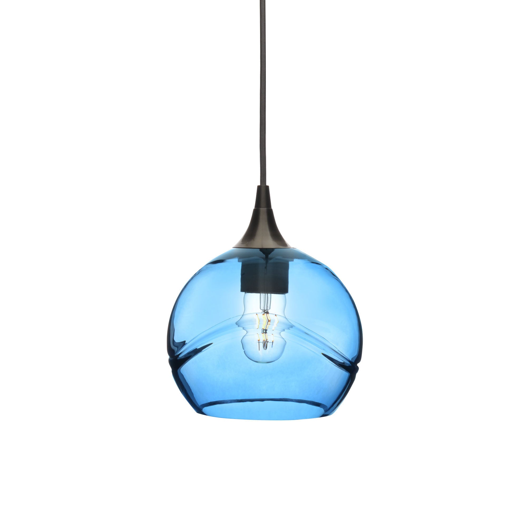 767 Single Pendant Light-Bicycle Glass Co-Antique Bronze - 4ft Cord-Swell-Steel Blue-Bicycle Glass Co