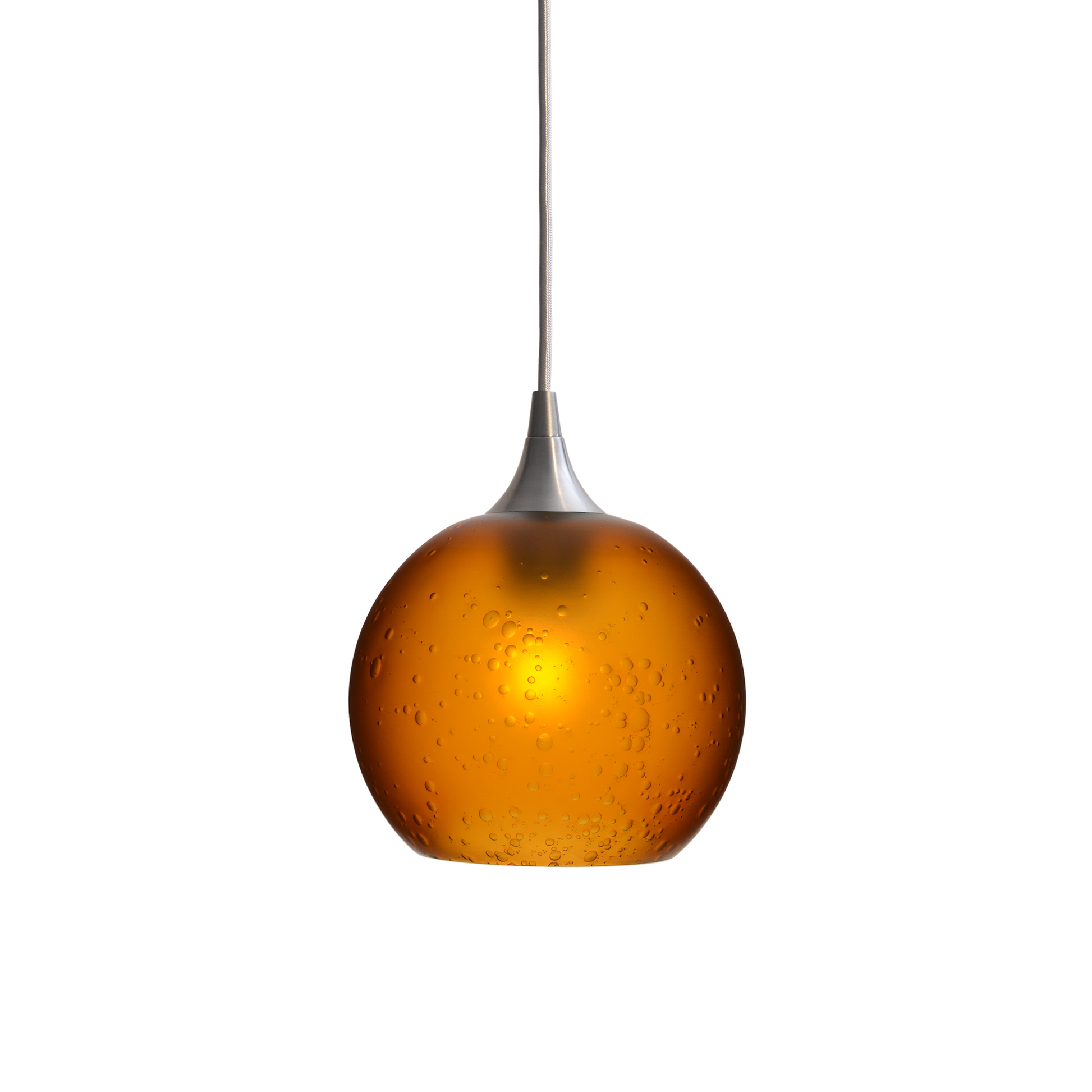 767 Single Pendant Light-Bicycle Glass Co-Brushed Nickel - 4ft Cord-Celestial-Golden Amber-Bicycle Glass Co