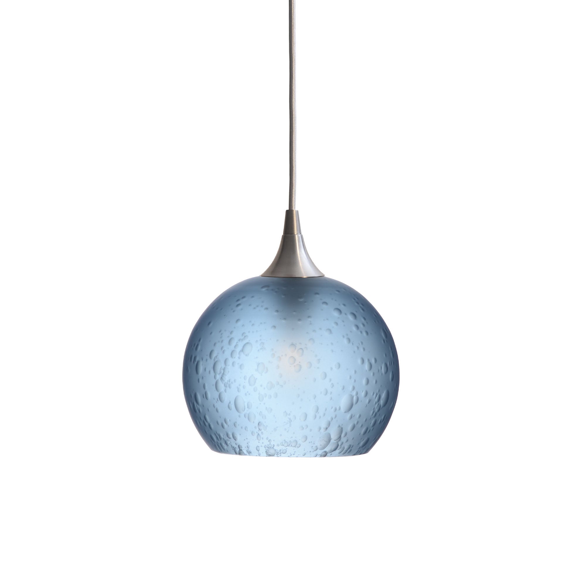 767 Single Pendant Light-Bicycle Glass Co-Brushed Nickel - 4ft Cord-Celestial-Steel Blue-Bicycle Glass Co