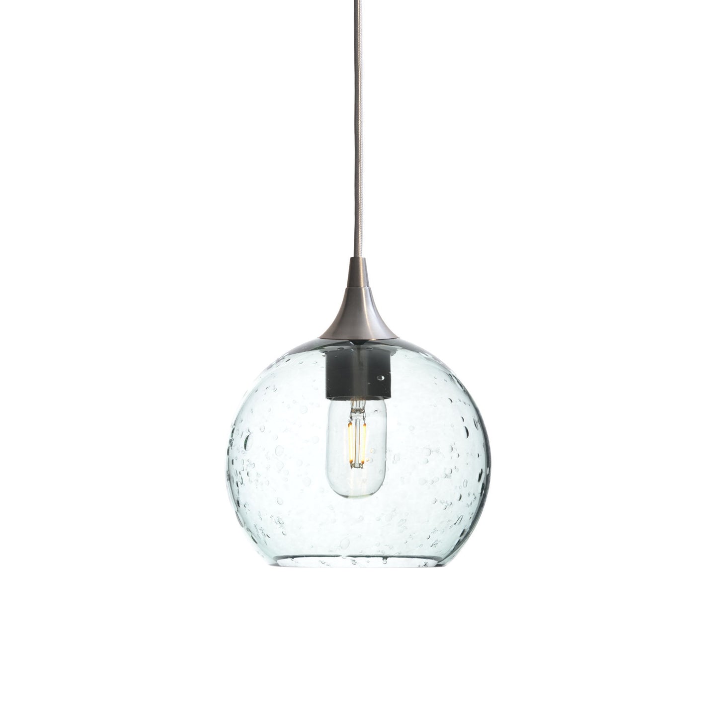 767 Single Pendant Light-Bicycle Glass Co-Brushed Nickel - 4ft Cord-Lunar-Eco Clear-Bicycle Glass Co