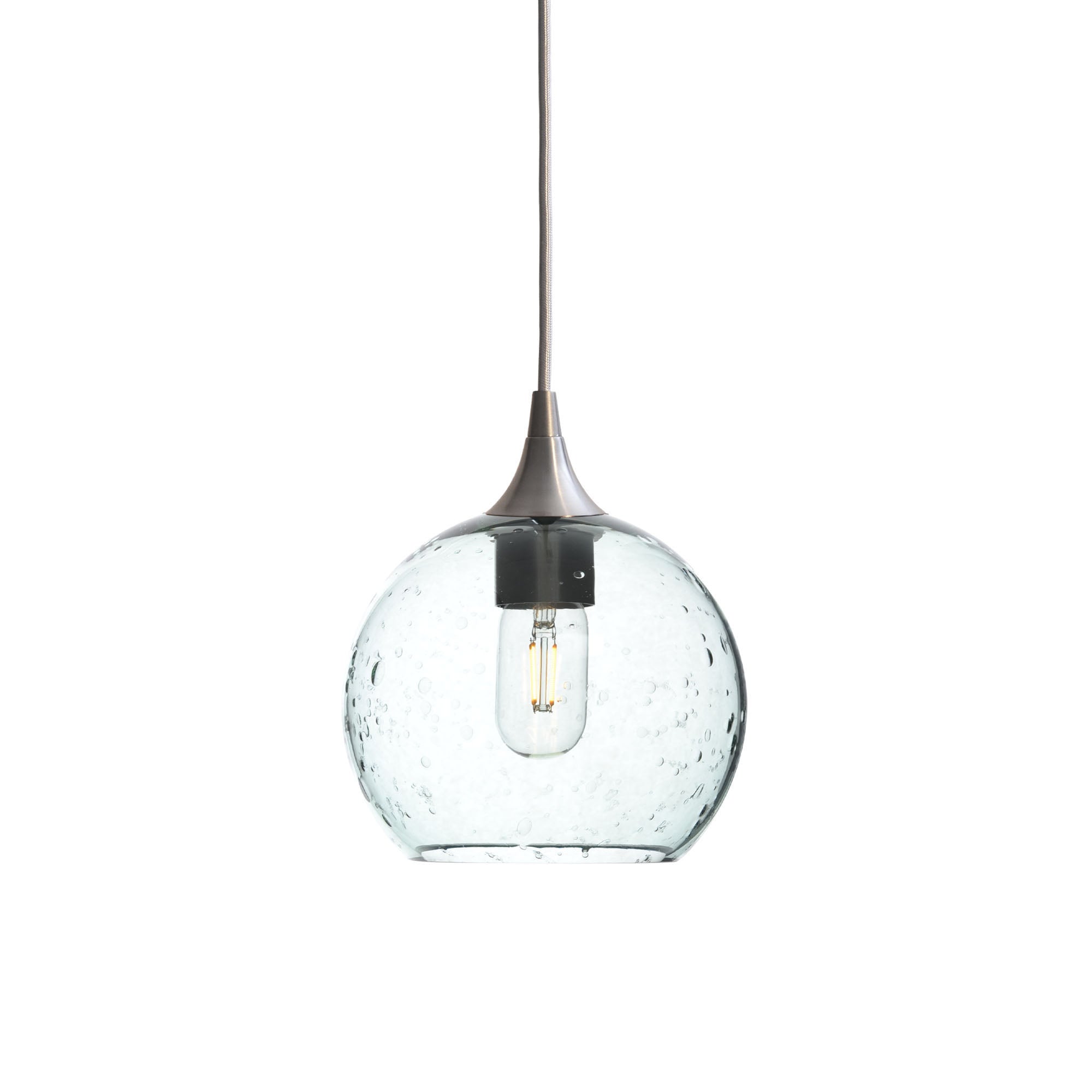 767 Single Pendant Light-Bicycle Glass Co-Brushed Nickel - 4ft Cord-Lunar-Eco Clear-Bicycle Glass Co