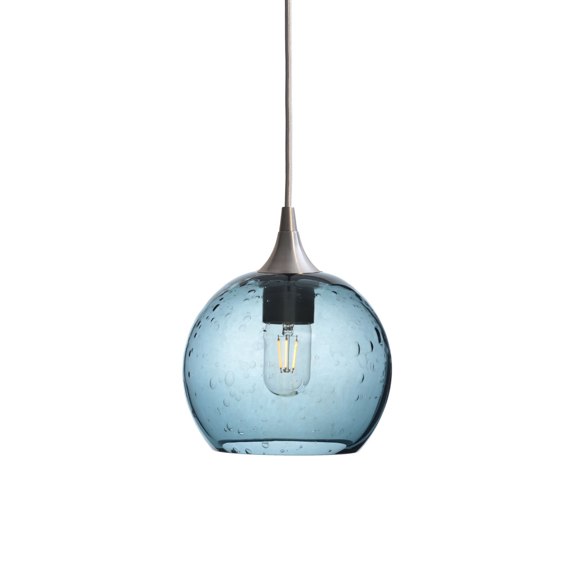 767 Single Pendant Light-Bicycle Glass Co-Brushed Nickel - 4ft Cord-Lunar-Slate Gray-Bicycle Glass Co