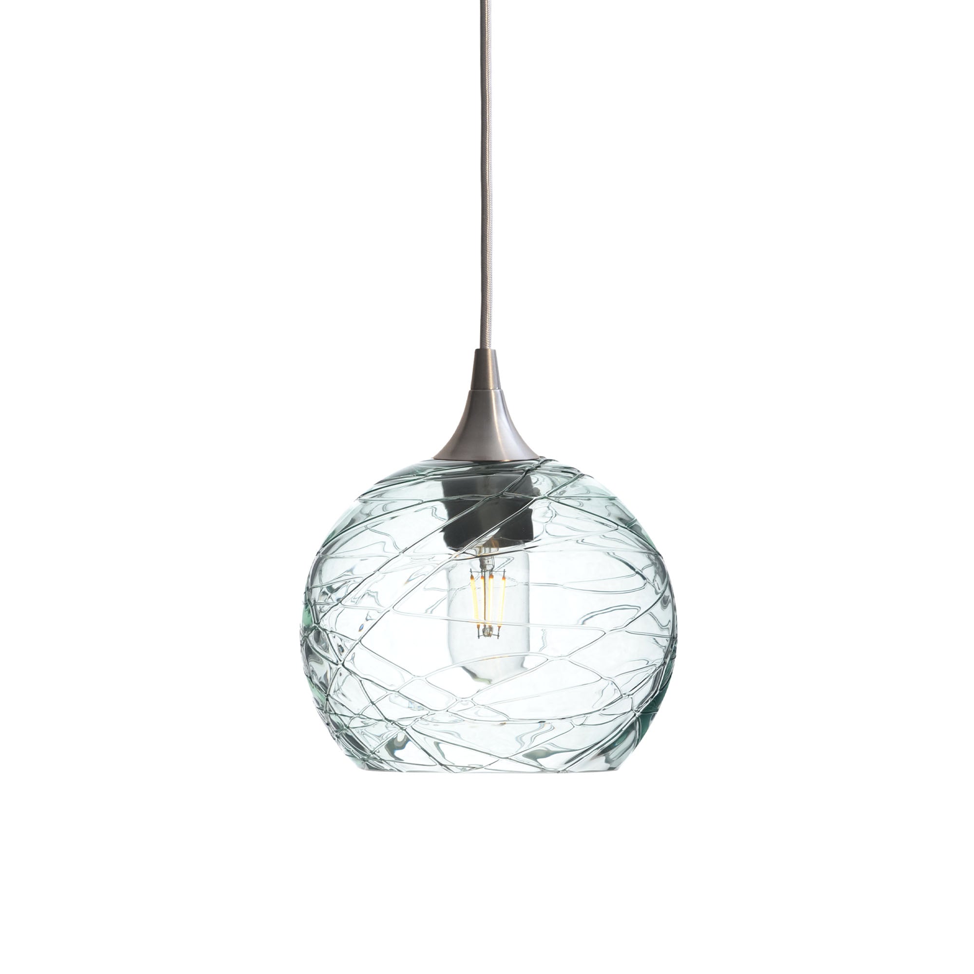 767 Single Pendant Light-Bicycle Glass Co-Brushed Nickel - 4ft Cord-Spun-Eco Clear-Bicycle Glass Co