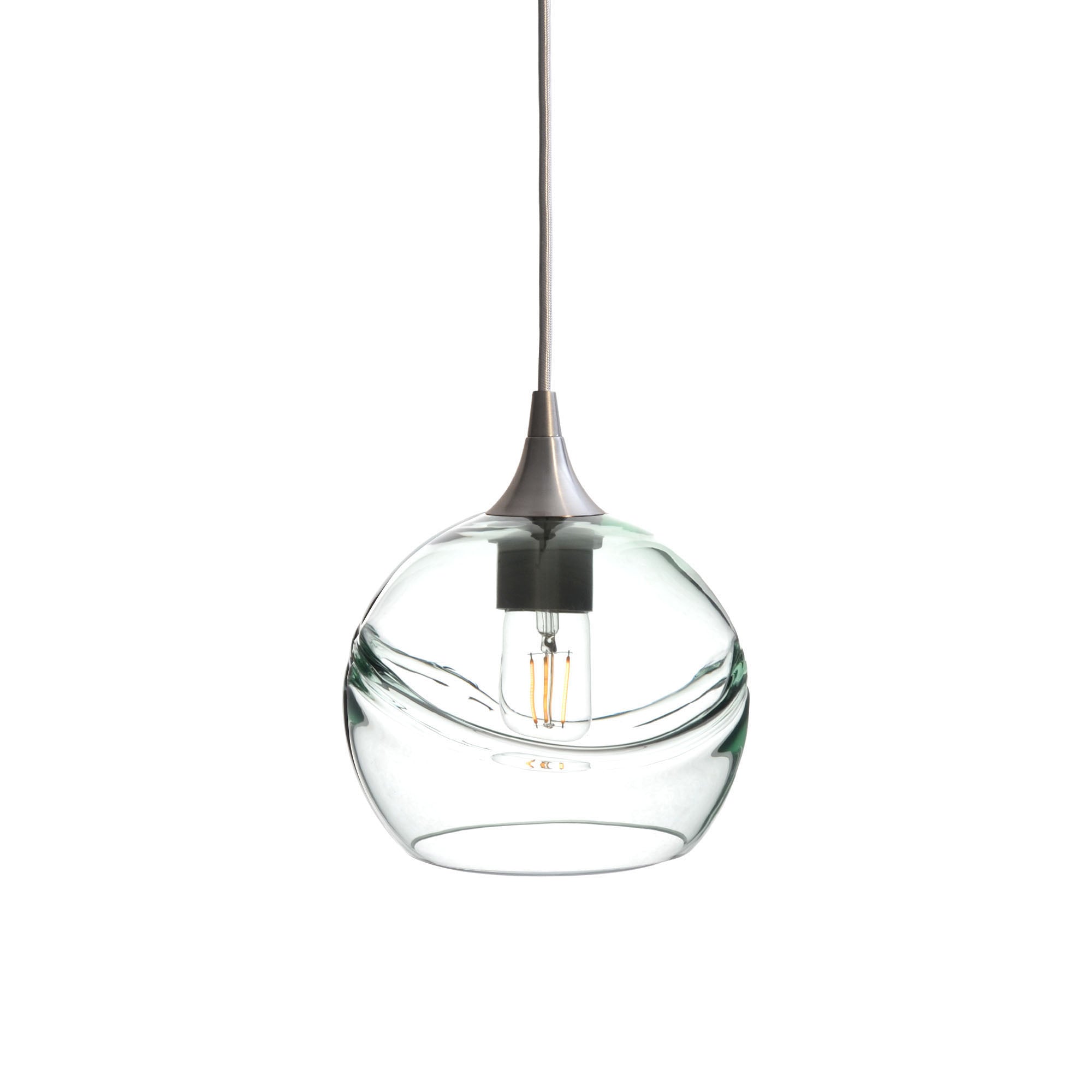 767 Single Pendant Light-Bicycle Glass Co-Brushed Nickel - 4ft Cord-Swell-Eco Clear-Bicycle Glass Co