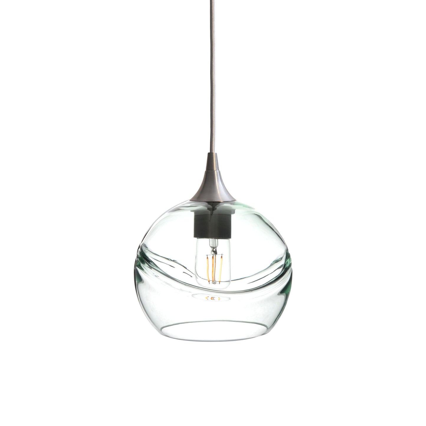 767 Single Pendant Light-Bicycle Glass Co-Brushed Nickel - 4ft Cord-Swell-Eco Clear-Bicycle Glass Co