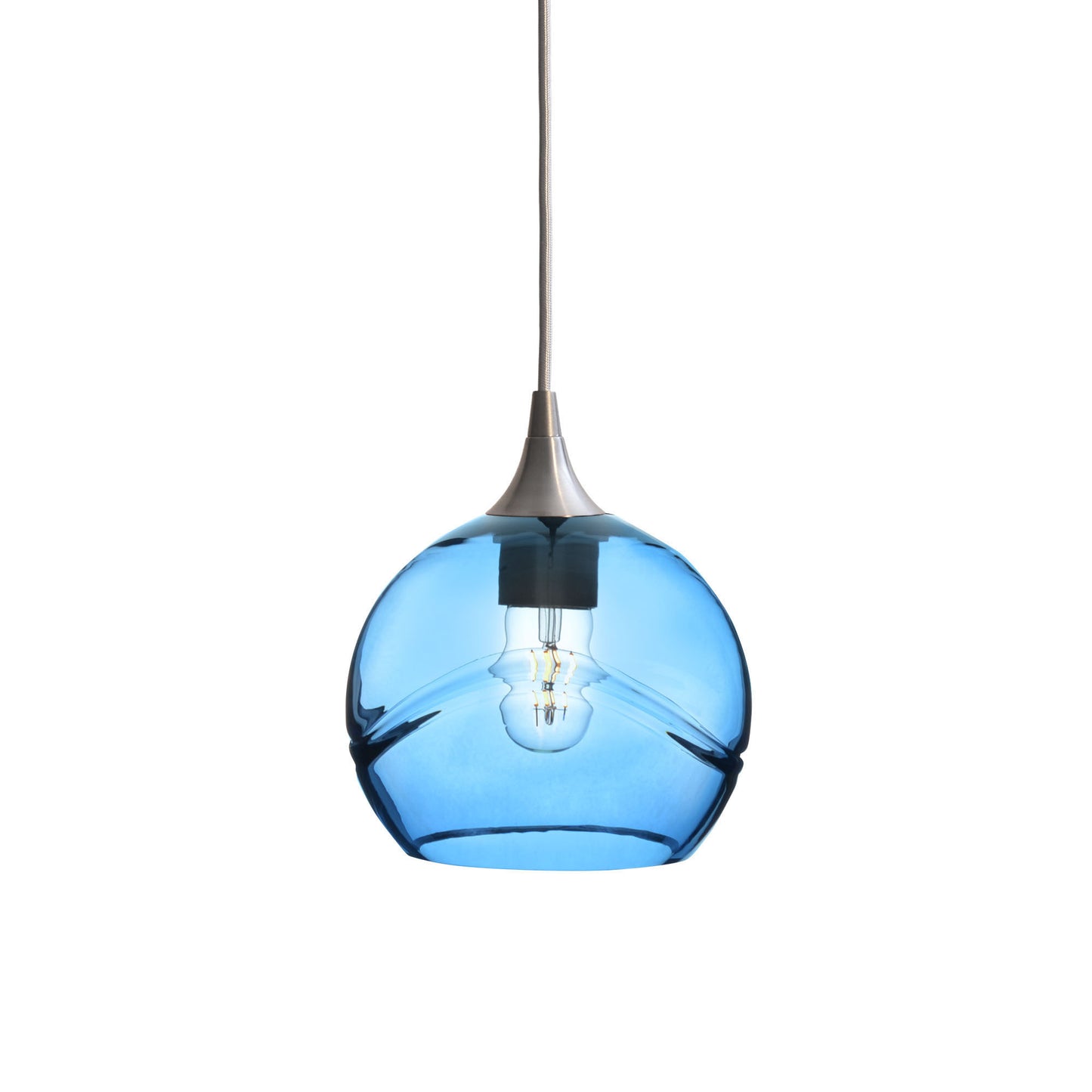 767 Single Pendant Light-Bicycle Glass Co-Brushed Nickel - 4ft Cord-Swell-Steel Blue-Bicycle Glass Co