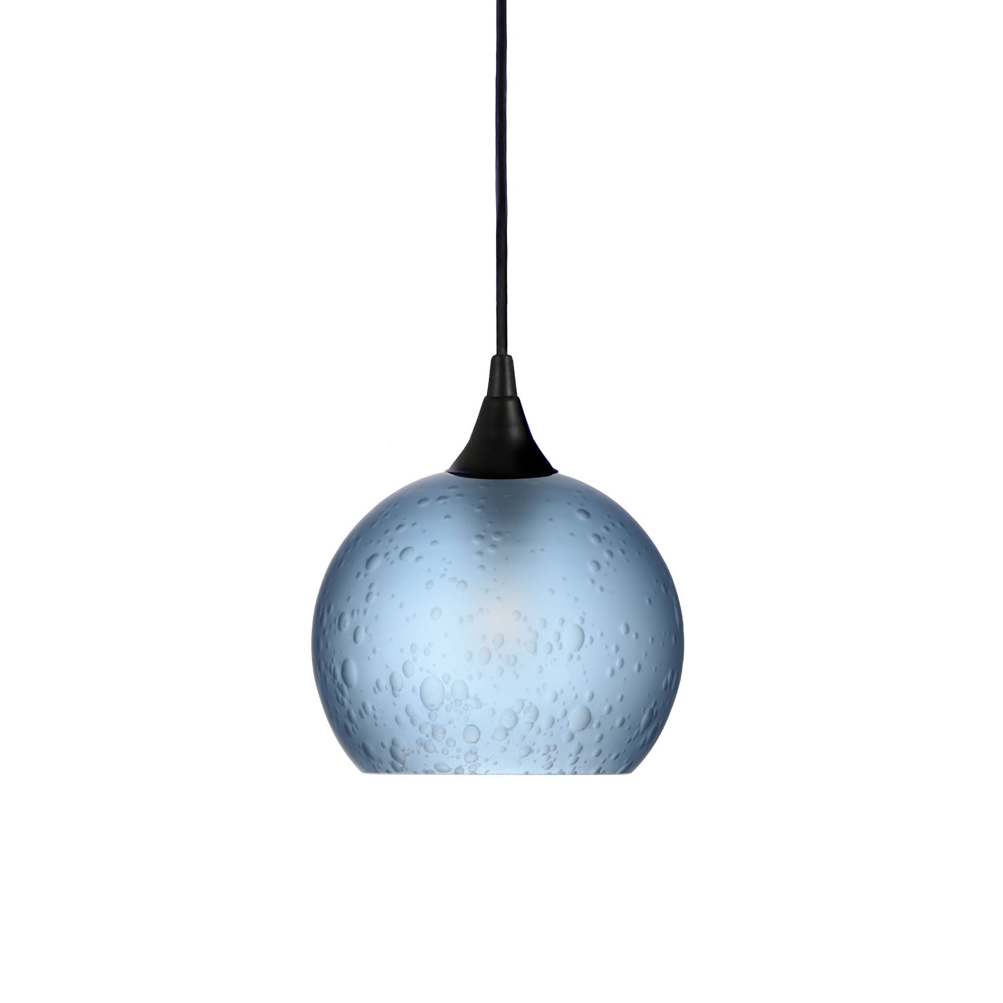 767 Single Pendant Light-Bicycle Glass Co-Matte Black 15ft Cord + Track Mount-Celestial-Steel Blue-Bicycle Glass Co