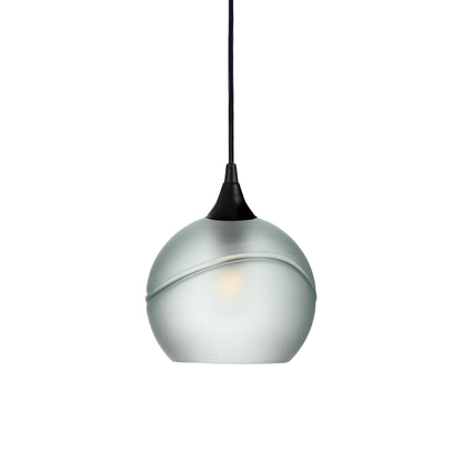 767 Single Pendant Light-Bicycle Glass Co-Matte Black 15ft Cord + Track Mount-Glacial-Eco Clear-Bicycle Glass Co