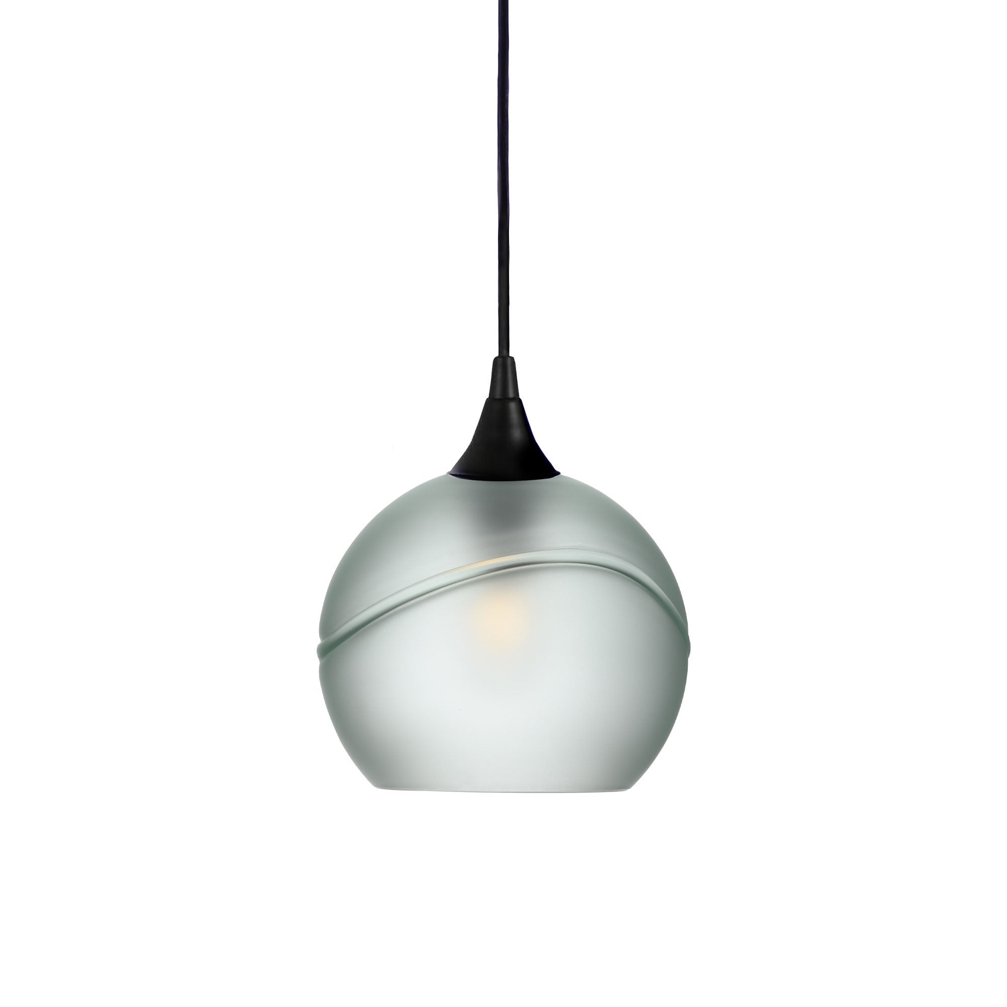 767 Single Pendant Light-Bicycle Glass Co-Matte Black 15ft Cord + Track Mount-Glacial-Eco Clear-Bicycle Glass Co