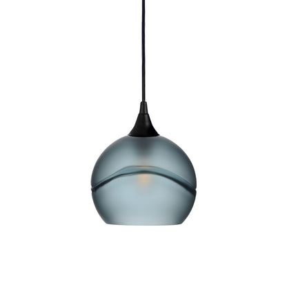 767 Single Pendant Light-Bicycle Glass Co-Matte Black 15ft Cord + Track Mount-Glacial-Slate Gray-Bicycle Glass Co