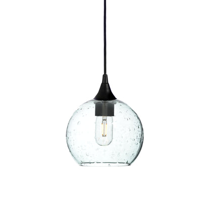 767 Single Pendant Light-Bicycle Glass Co-Matte Black 15ft Cord + Track Mount-Lunar-Eco Clear-Bicycle Glass Co