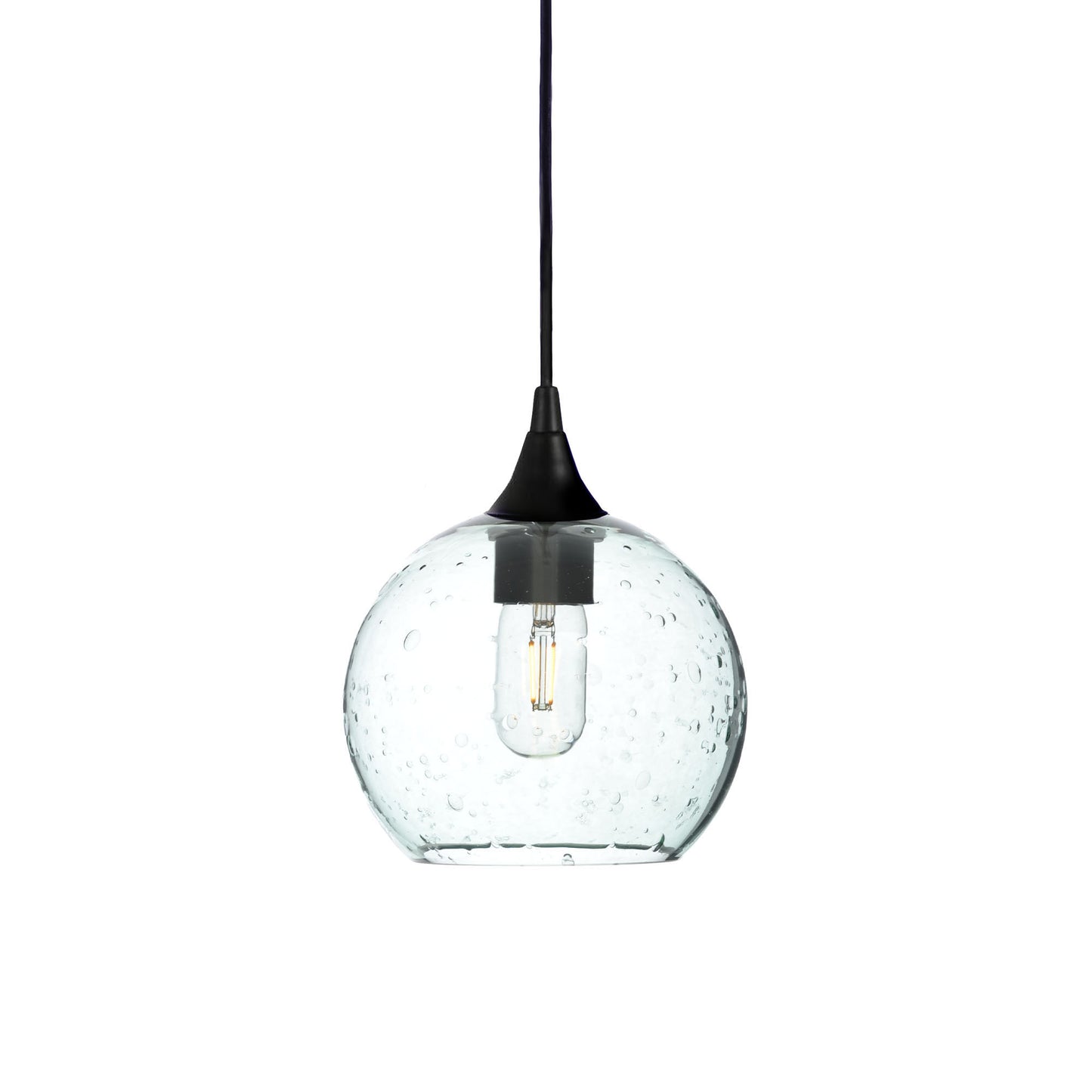 767 Single Pendant Light-Bicycle Glass Co-Matte Black 15ft Cord + Track Mount-Lunar-Eco Clear-Bicycle Glass Co