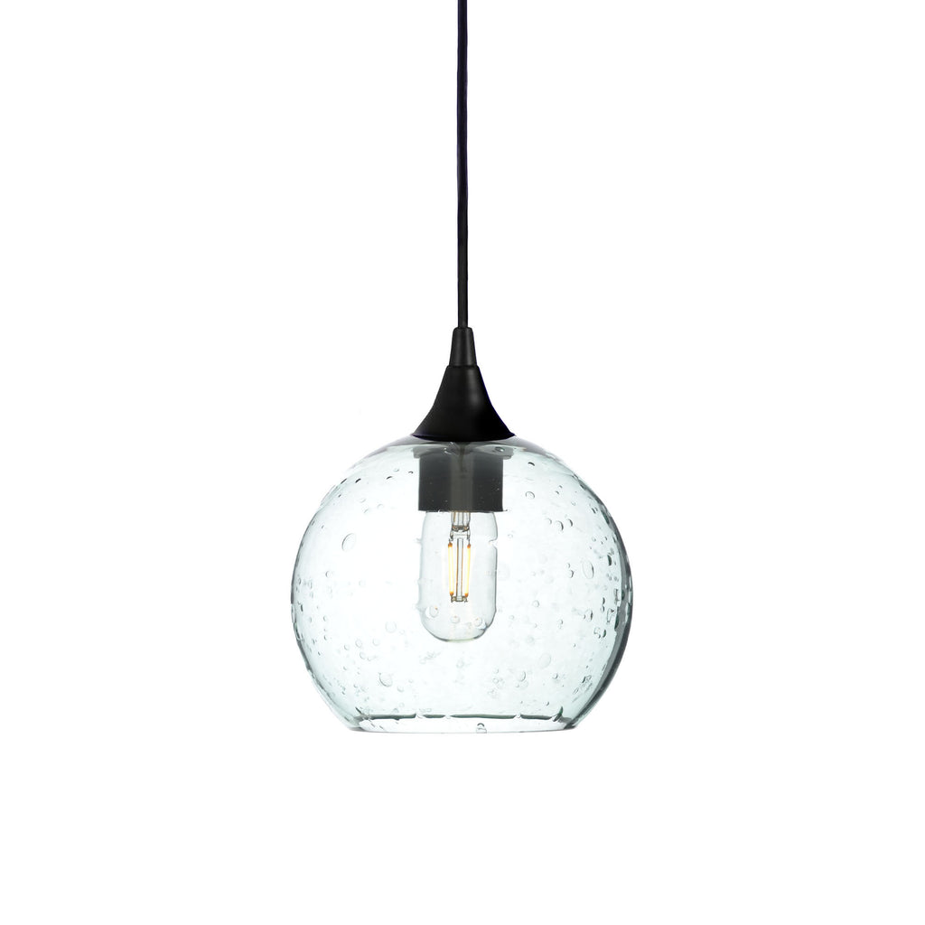 767 Single Pendant Light-Bicycle Glass Co-Matte Black 15ft Cord + Track Mount-Lunar-Eco Clear-Bicycle Glass Co