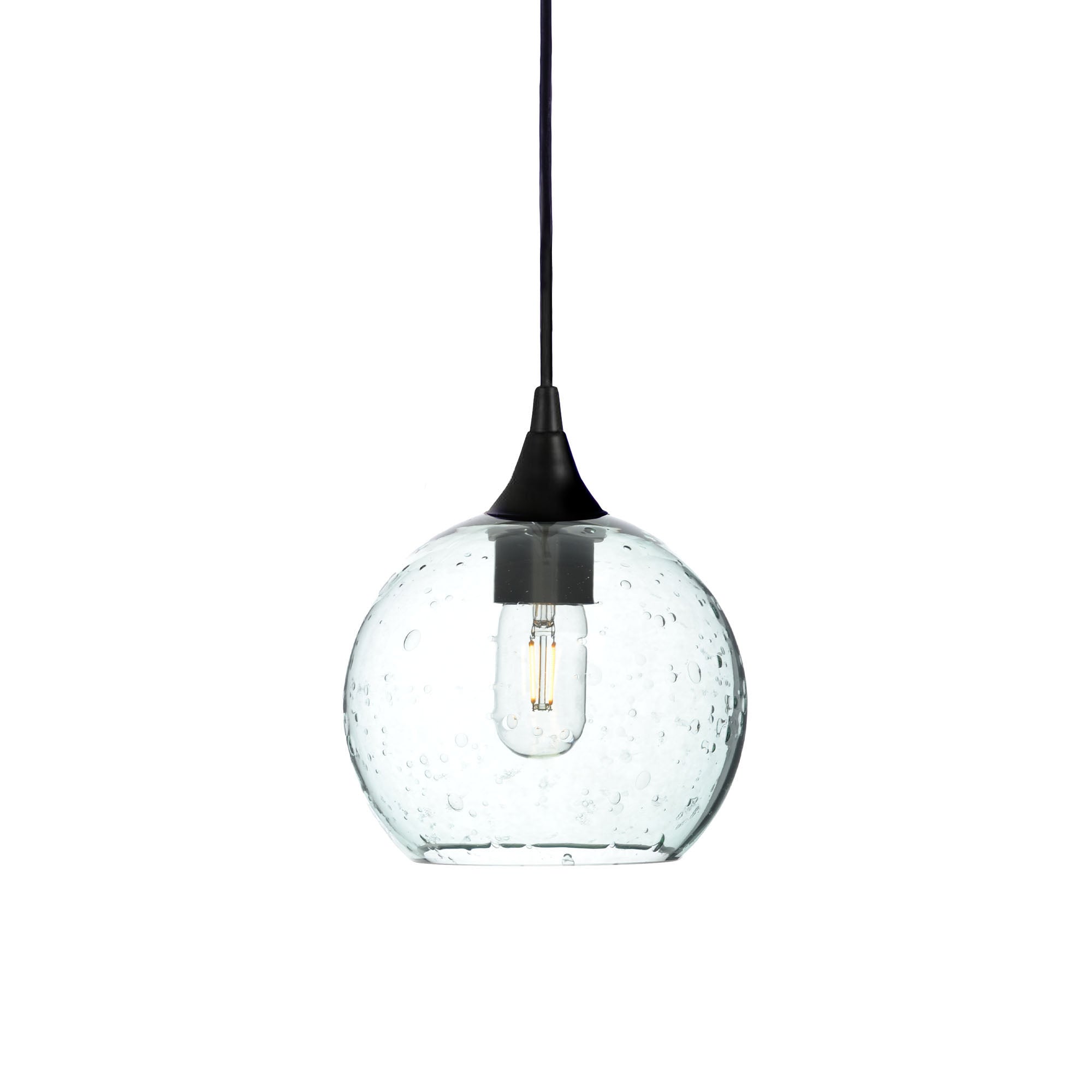 767 Single Pendant Light-Bicycle Glass Co-Matte Black 15ft Cord + Track Mount-Lunar-Eco Clear-Bicycle Glass Co