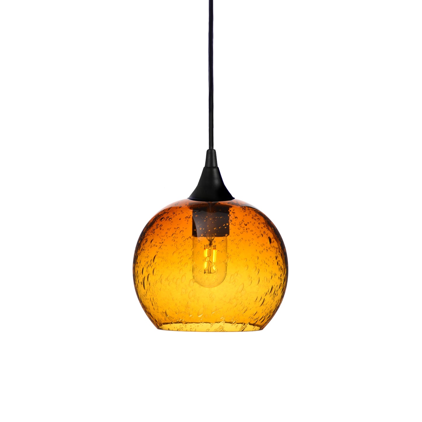 767 Single Pendant Light-Bicycle Glass Co-Matte Black 15ft Cord + Track Mount-Lunar-Golden Amber-Bicycle Glass Co