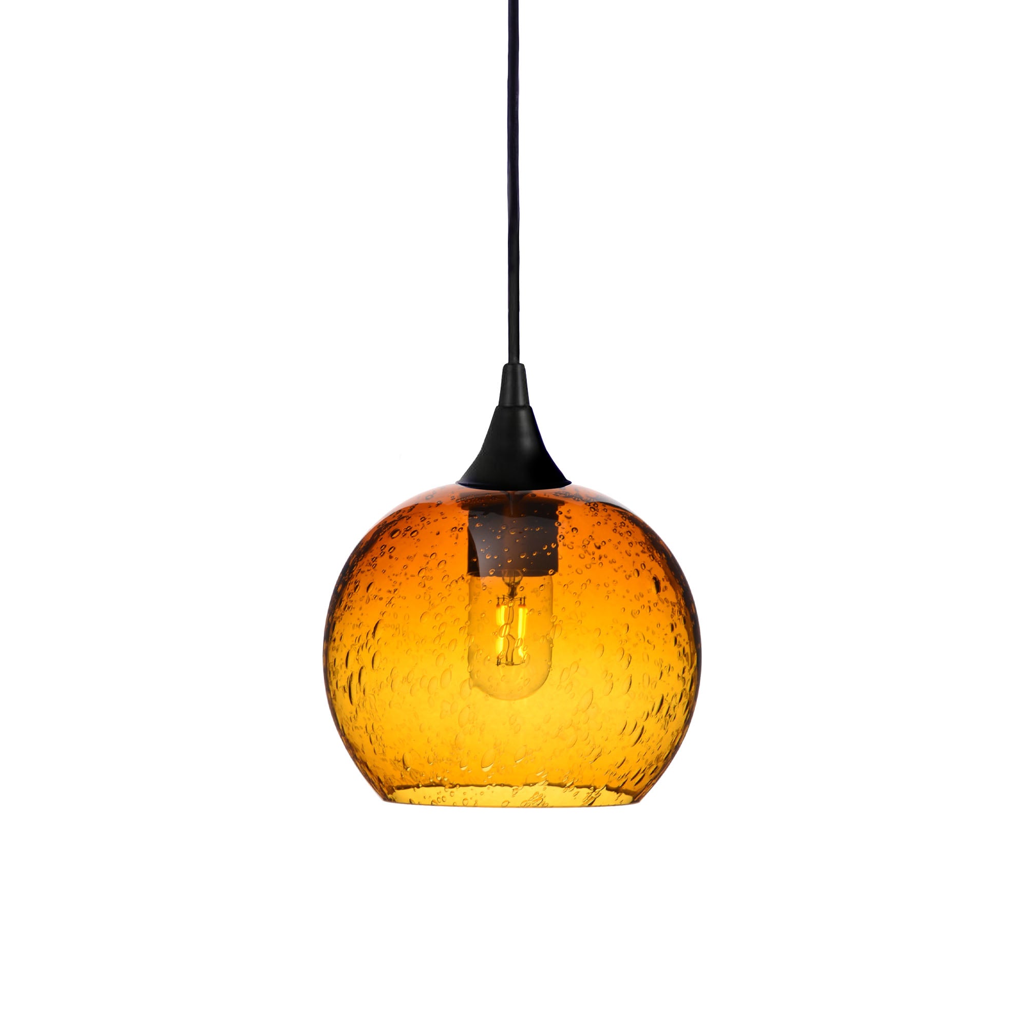 767 Single Pendant Light-Bicycle Glass Co-Matte Black 15ft Cord + Track Mount-Lunar-Golden Amber-Bicycle Glass Co