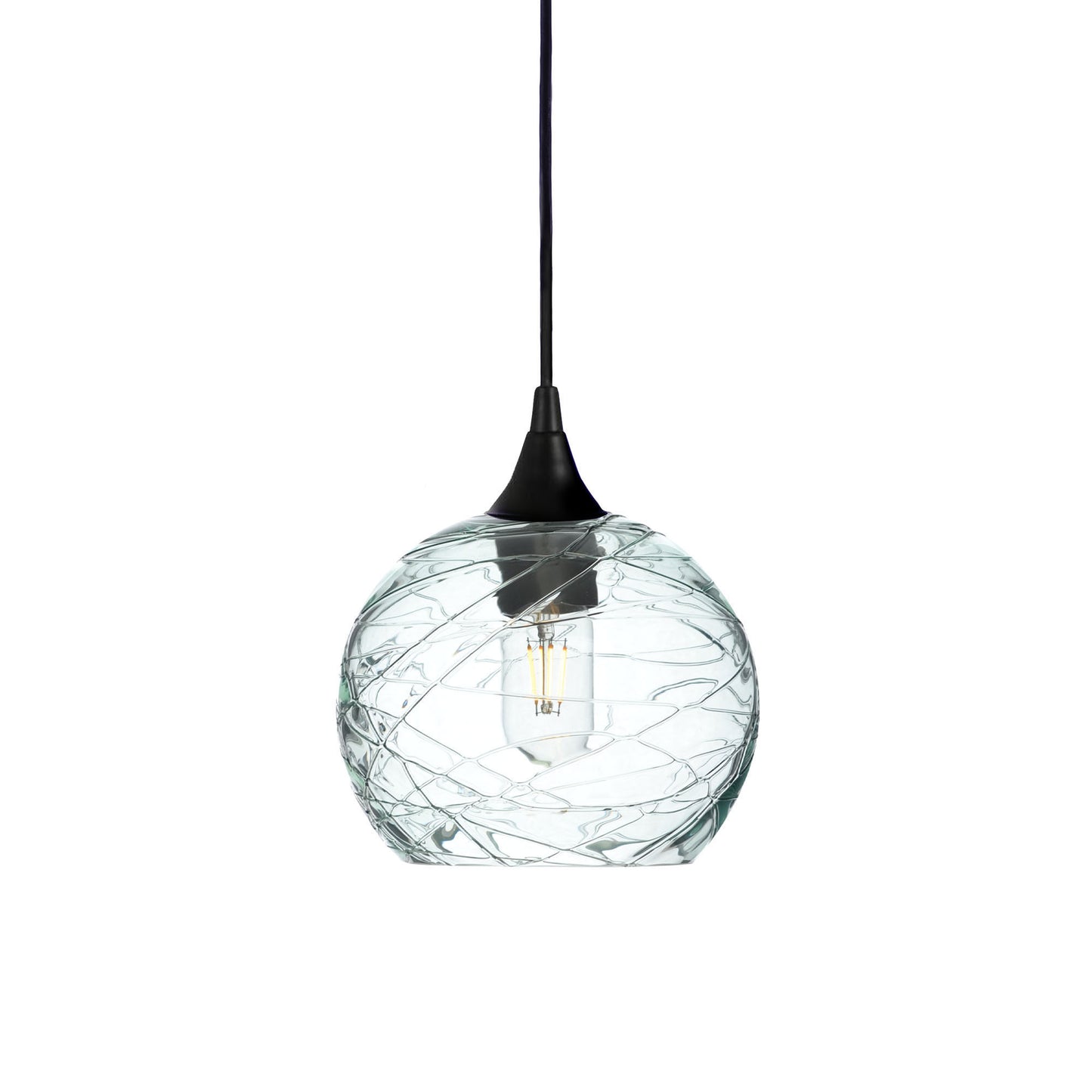 767 Single Pendant Light-Bicycle Glass Co-Matte Black 15ft Cord + Track Mount-Spun-Eco Clear-Bicycle Glass Co