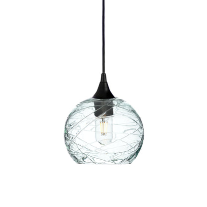 767 Single Pendant Light-Bicycle Glass Co-Matte Black 15ft Cord + Track Mount-Spun-Eco Clear-Bicycle Glass Co