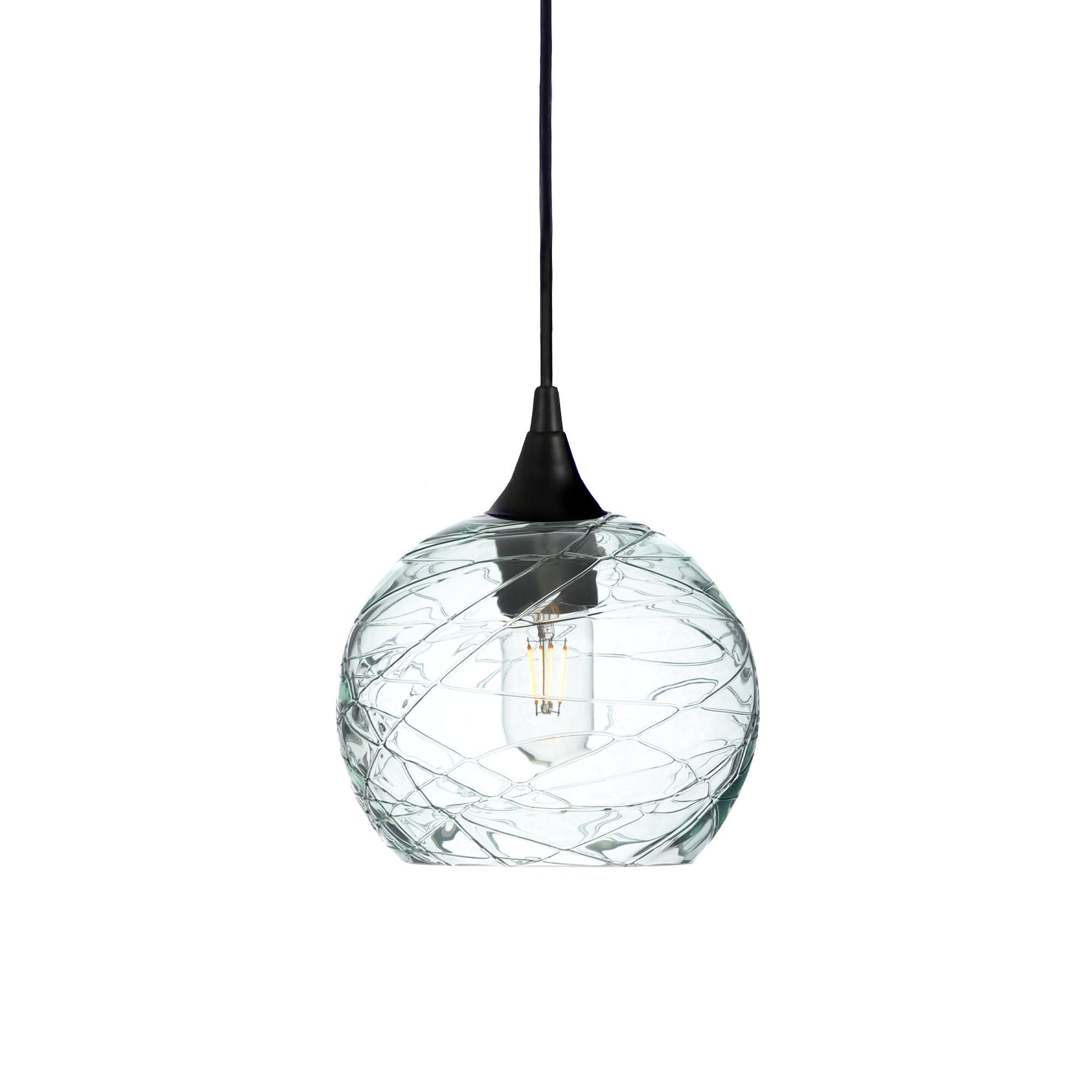 767 Single Pendant Light-Bicycle Glass Co-Matte Black 15ft Cord + Track Mount-Spun-Eco Clear-Bicycle Glass Co