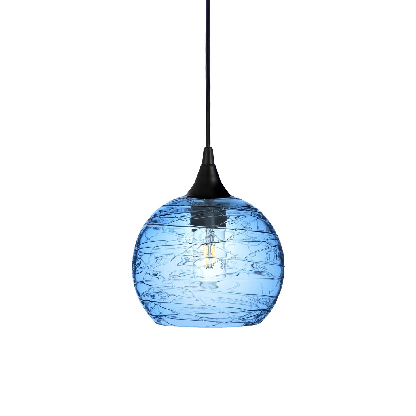 767 Single Pendant Light-Bicycle Glass Co-Matte Black 15ft Cord + Track Mount-Spun-Steel Blue-Bicycle Glass Co
