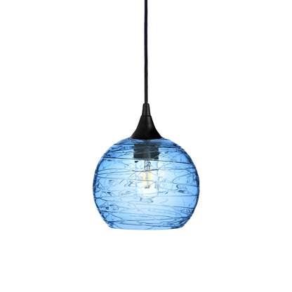 767 Single Pendant Light-Bicycle Glass Co-Matte Black 15ft Cord + Track Mount-Spun-Steel Blue-Bicycle Glass Co