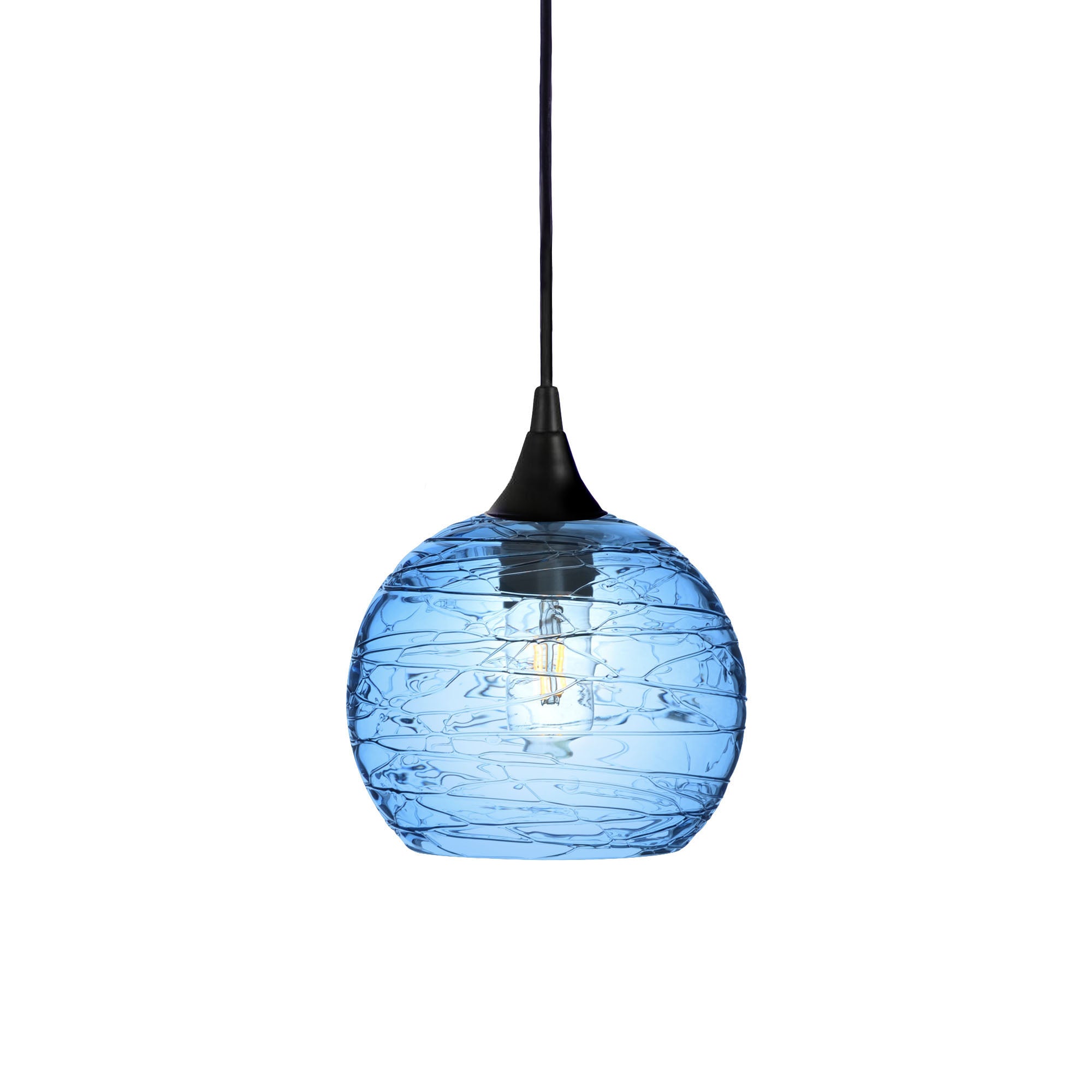 767 Single Pendant Light-Bicycle Glass Co-Matte Black 15ft Cord + Track Mount-Spun-Steel Blue-Bicycle Glass Co
