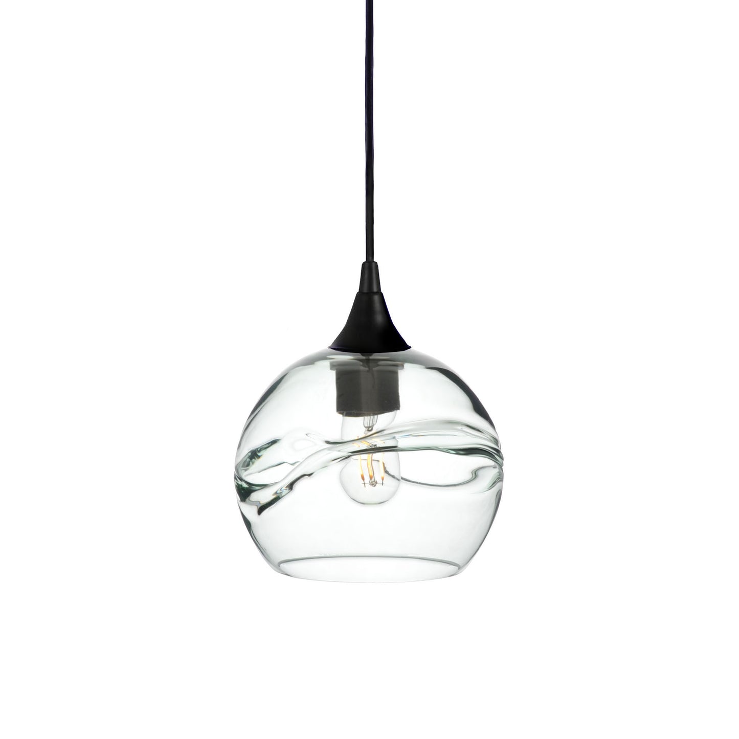 767 Single Pendant Light-Bicycle Glass Co-Matte Black 15ft Cord + Track Mount-Swell-Eco Clear-Bicycle Glass Co