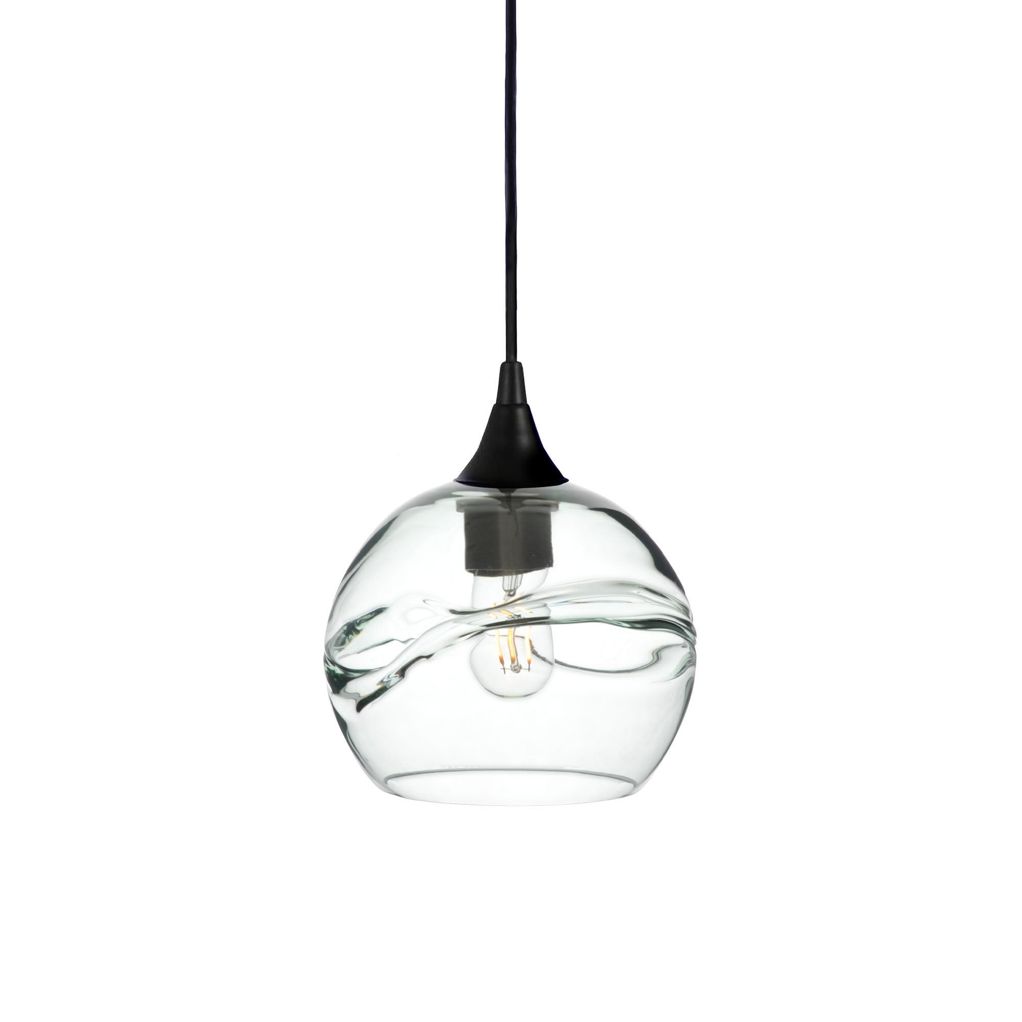 767 Single Pendant Light-Bicycle Glass Co-Matte Black 15ft Cord + Track Mount-Swell-Eco Clear-Bicycle Glass Co