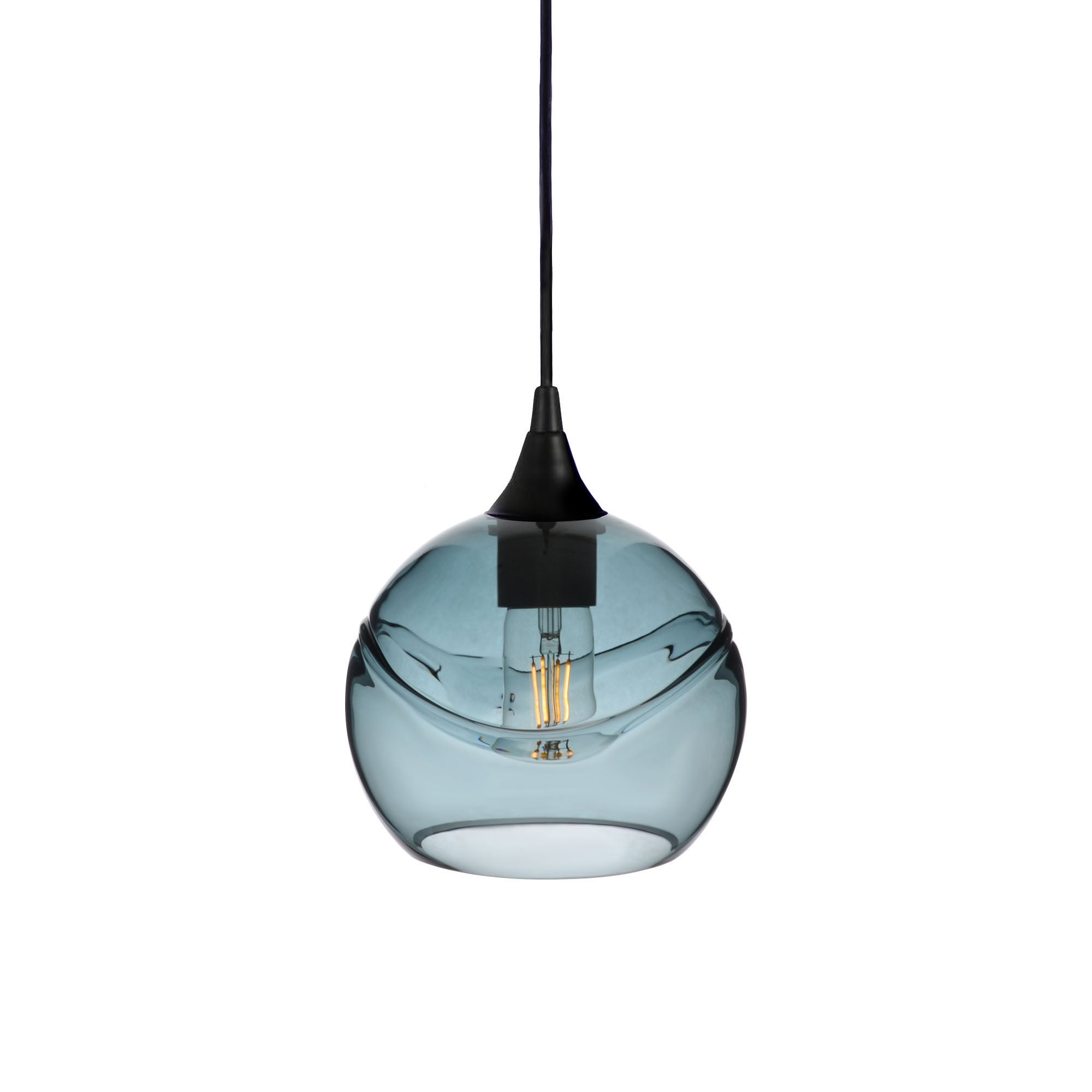 767 Single Pendant Light-Bicycle Glass Co-Matte Black 15ft Cord + Track Mount-Swell-Slate Gray-Bicycle Glass Co