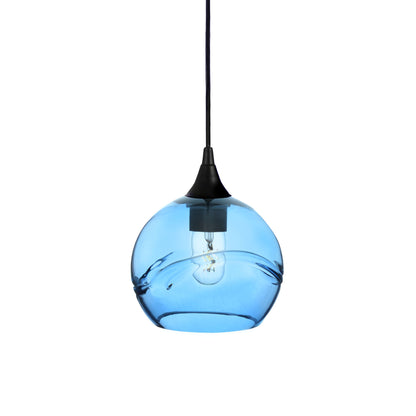 767 Single Pendant Light-Bicycle Glass Co-Matte Black 15ft Cord + Track Mount-Swell-Steel Blue-Bicycle Glass Co