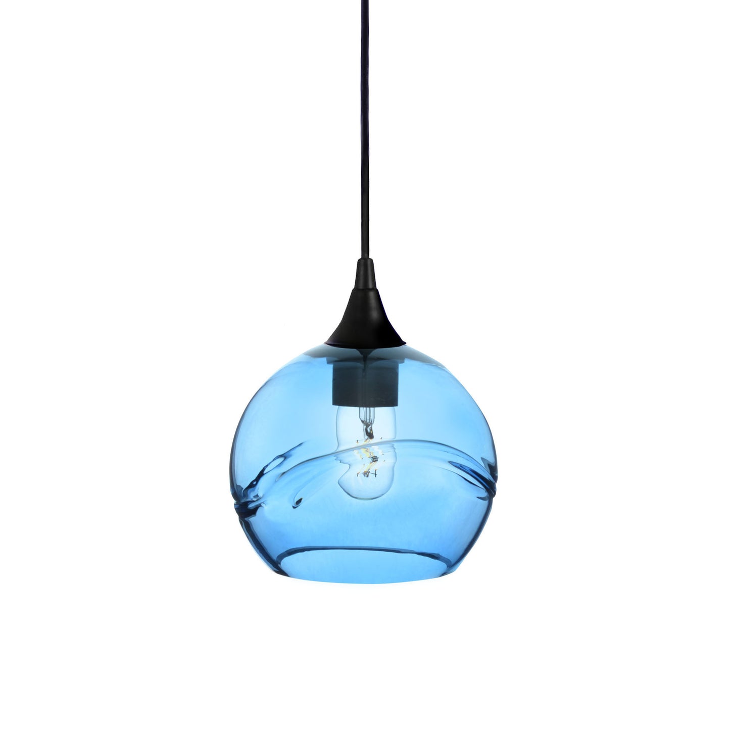 767 Single Pendant Light-Bicycle Glass Co-Matte Black 15ft Cord + Track Mount-Swell-Steel Blue-Bicycle Glass Co