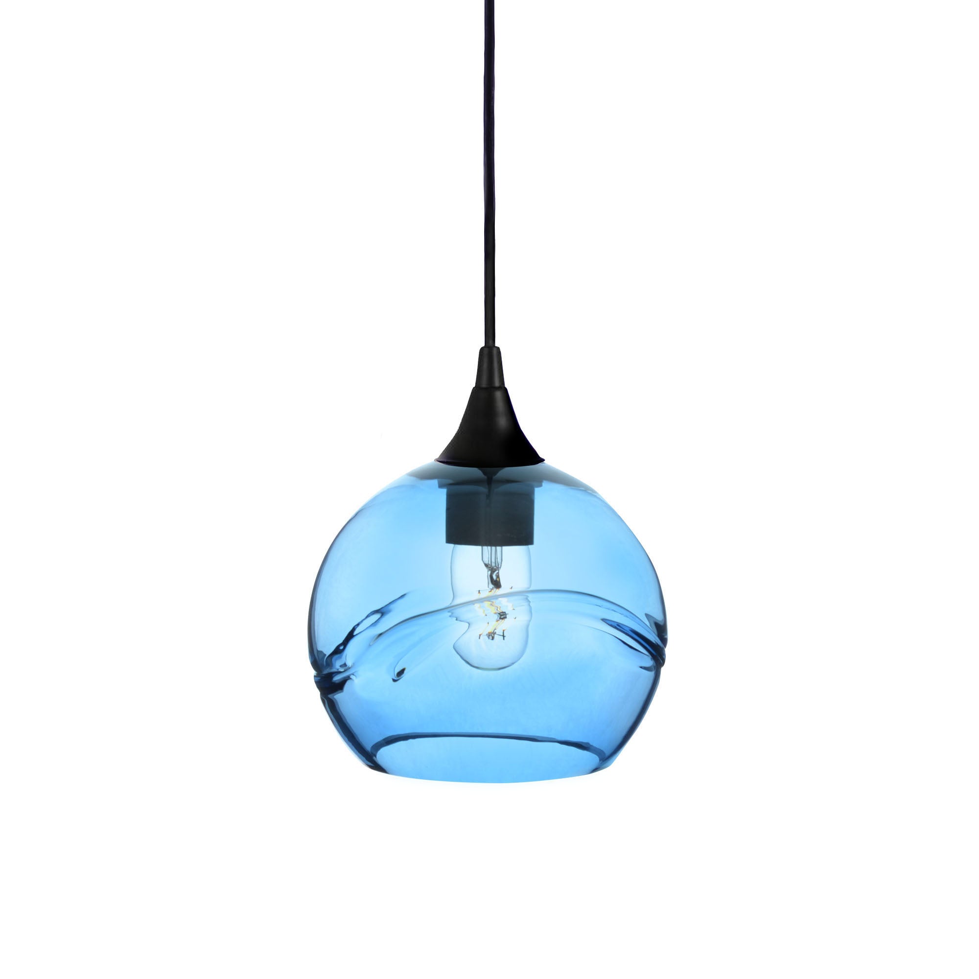 767 Single Pendant Light-Bicycle Glass Co-Matte Black 15ft Cord + Track Mount-Swell-Steel Blue-Bicycle Glass Co