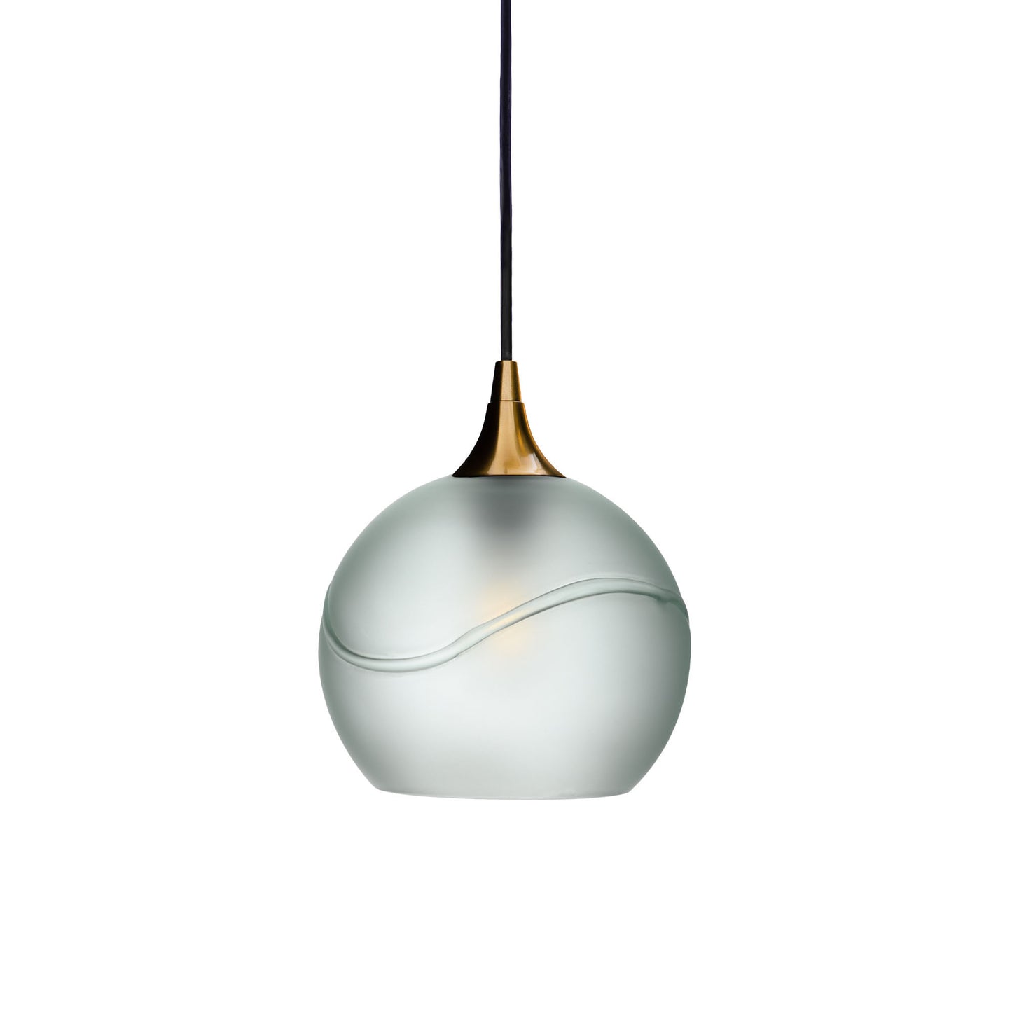 767 Single Pendant Light-Bicycle Glass Co-Polished Brass - 4ft Cord-Glacial-Eco Clear-Bicycle Glass Co