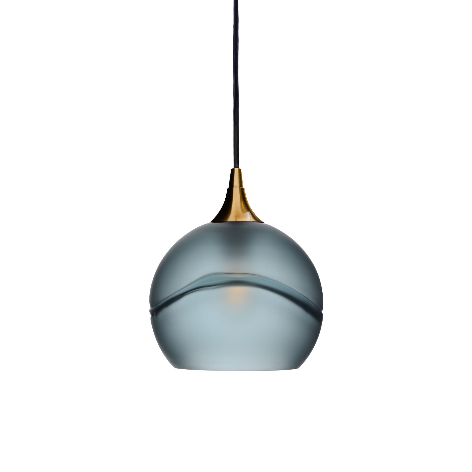 767 Single Pendant Light-Bicycle Glass Co-Polished Brass - 4ft Cord-Glacial-Slate Gray-Bicycle Glass Co