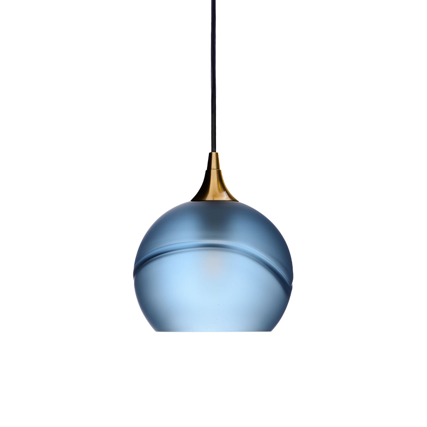 767 Single Pendant Light-Bicycle Glass Co-Polished Brass - 4ft Cord-Glacial-Steel Blue-Bicycle Glass Co