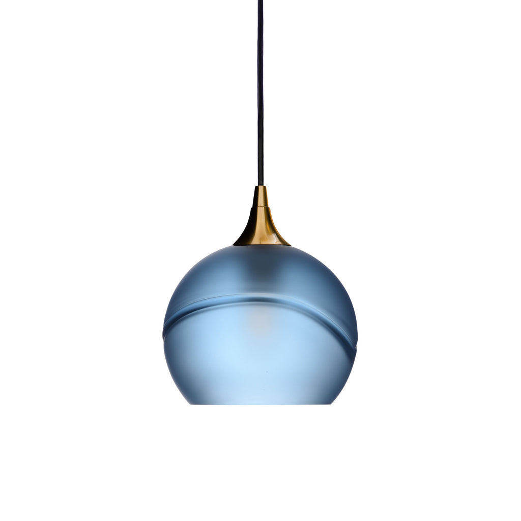 767 Single Pendant Light-Bicycle Glass Co-Polished Brass - 4ft Cord-Glacial-Steel Blue-Bicycle Glass Co