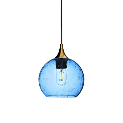 767 Single Pendant Light-Bicycle Glass Co-Polished Brass - 4ft Cord-Lunar-Steel Blue-Bicycle Glass Co