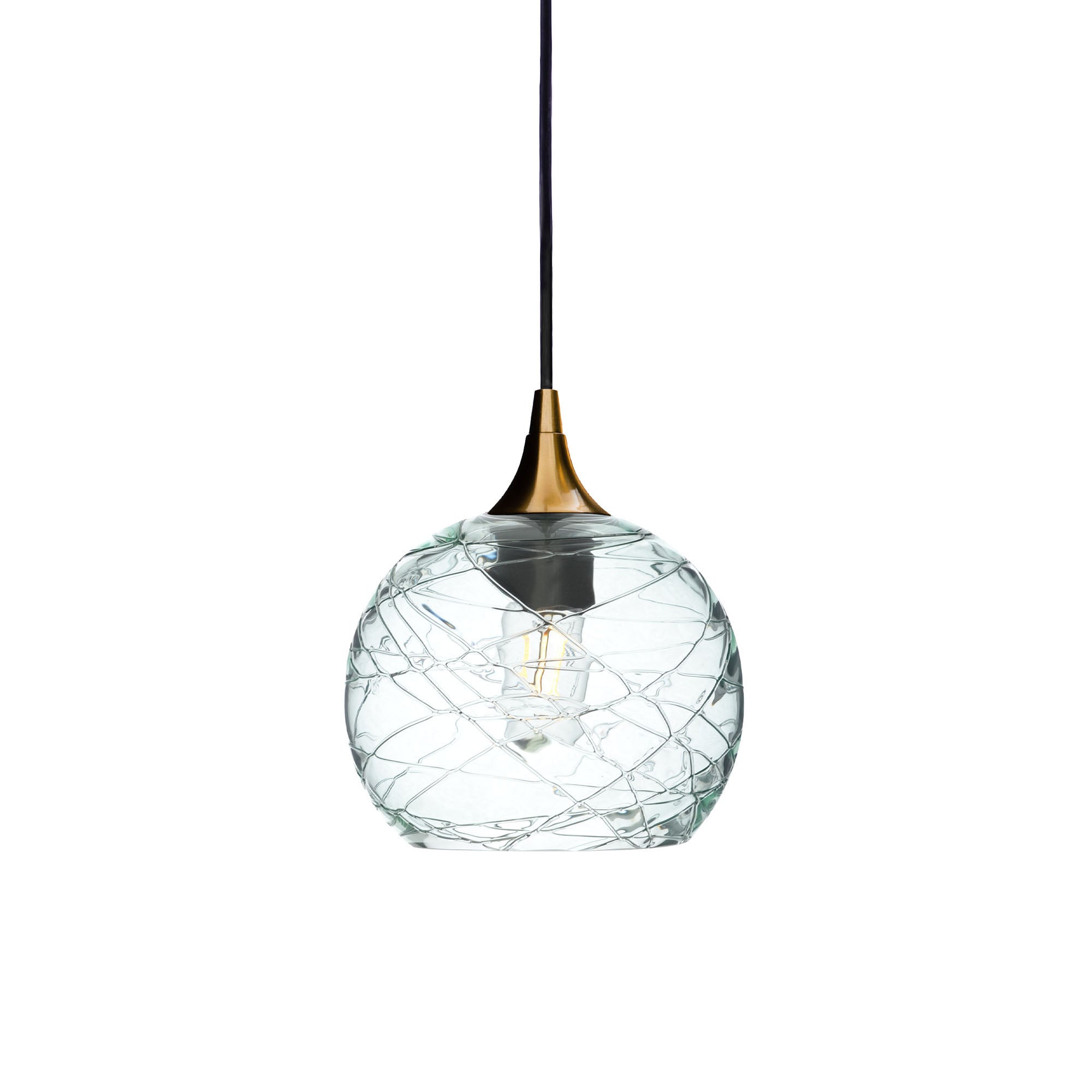 767 Single Pendant Light-Bicycle Glass Co-Polished Brass - 4ft Cord-Spun-Eco Clear-Bicycle Glass Co